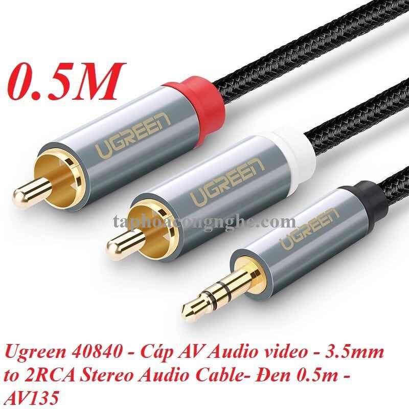 Ugreen 40840 0.5M màu Đen Cáp âm thanh 2 đầu Bông sen sang 3.5mm Dương đầu bọc nhôm mạ vàng AV135 30040840